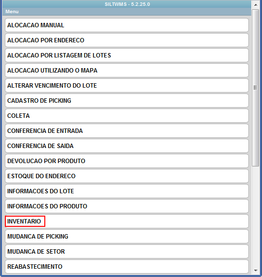 Menú de inventario - MWMS
